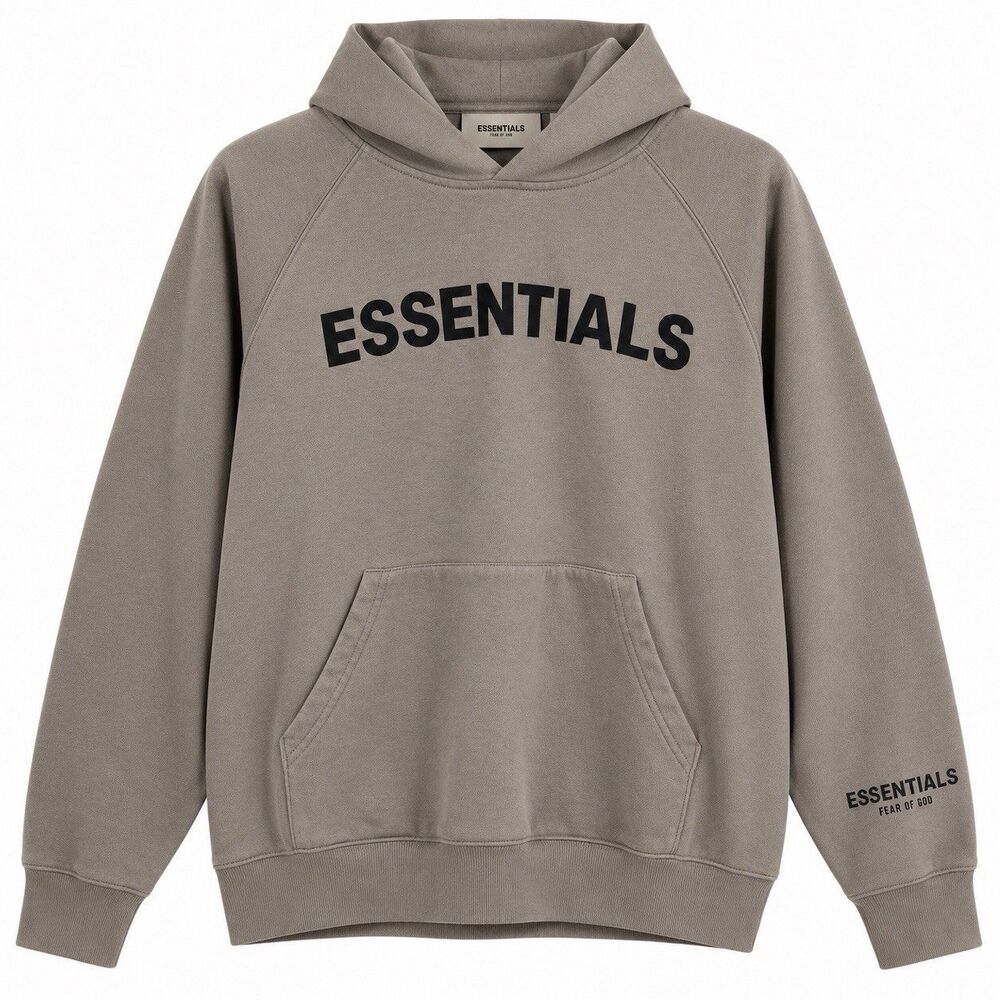 Fear of God Essentials Hoodie Mens Medium Taupe Gray Logo Pullover Oversized FOG